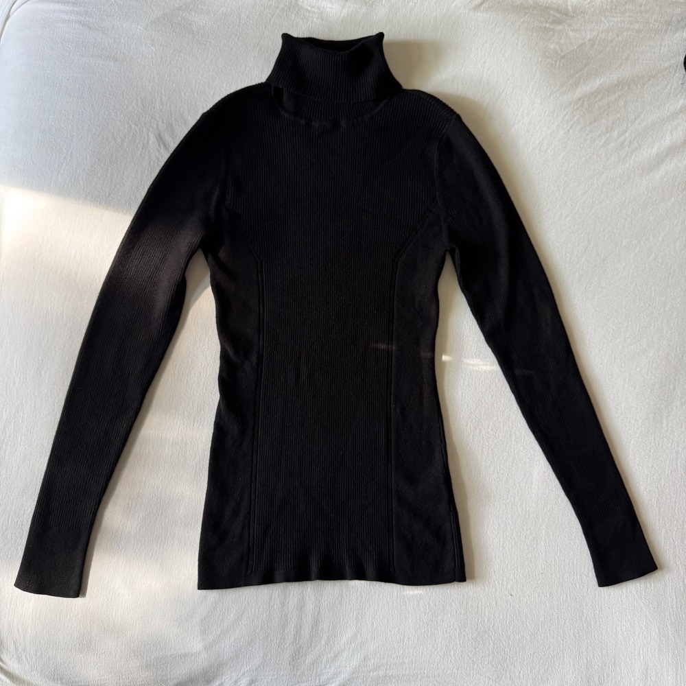 White House Black Market Ribbed Turtleneck Sweater Black Minimalist Quiet Luxury